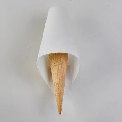 Contemporary Nordic Wood Glass Ice Cream Conic 1-Light Wall Sconce Lamp For Bedside