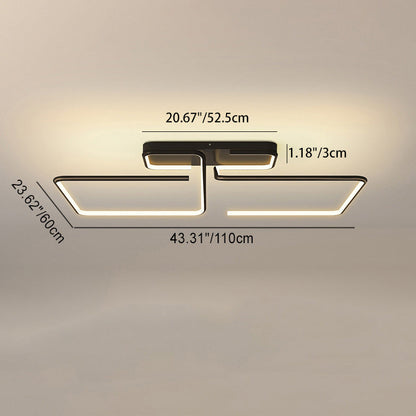 Modern Simplicity Iron Aluminum Silica Rectangular Geometric Line LED Semi-Flush Mount Ceiling Light For Living Room