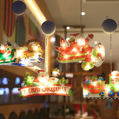 Modern Art Deco Waterproof Battery PVC Christmas Tree Santa Deer Decoration Suction LED Wall Sconce Lamp For Entertainment Room