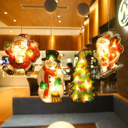 Modern Art Deco Waterproof Battery PVC Christmas Tree Santa Deer Decoration Suction LED Wall Sconce Lamp For Entertainment Room