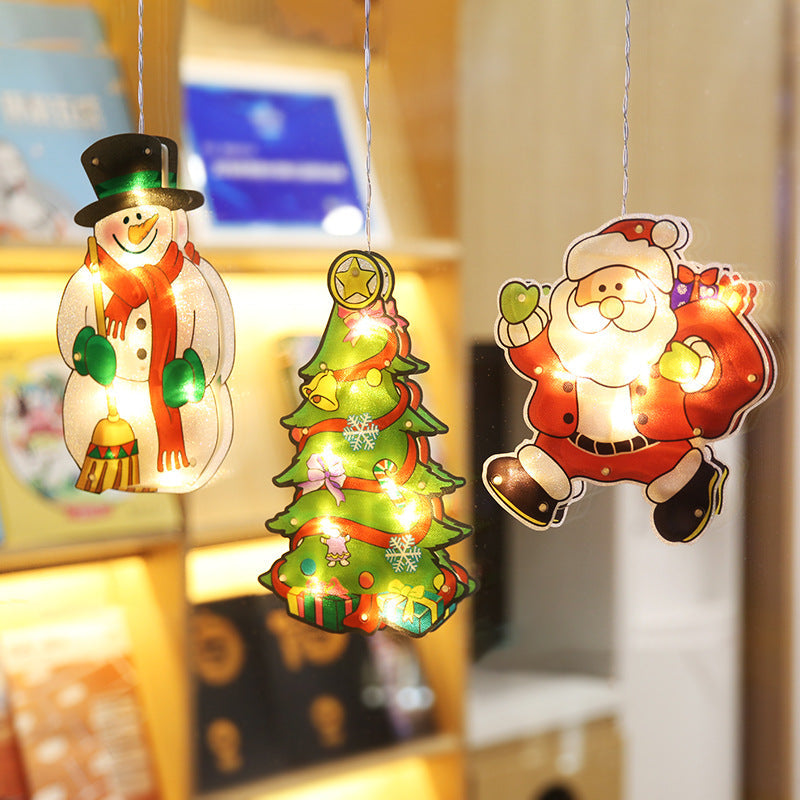 Modern Art Deco Waterproof Battery PVC Christmas Tree Santa Deer Decoration Suction LED Wall Sconce Lamp For Entertainment Room