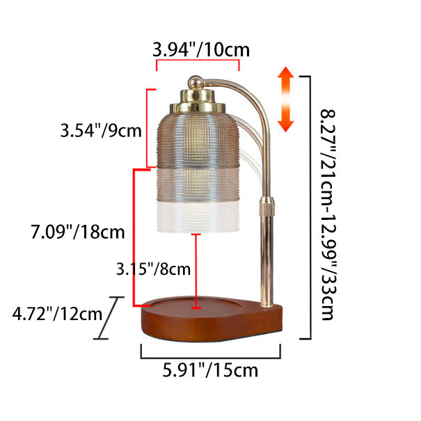 Traditional Vintage Iron Wood Glass Cylinder Liftable 1-Light Melting Wax Table Lamp For Bedroom