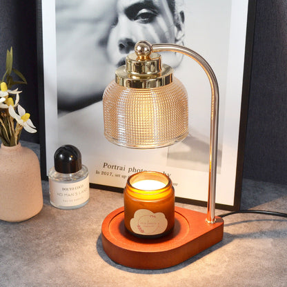 Traditional Vintage Iron Wood Glass Cylinder Liftable 1-Light Melting Wax Table Lamp For Bedroom