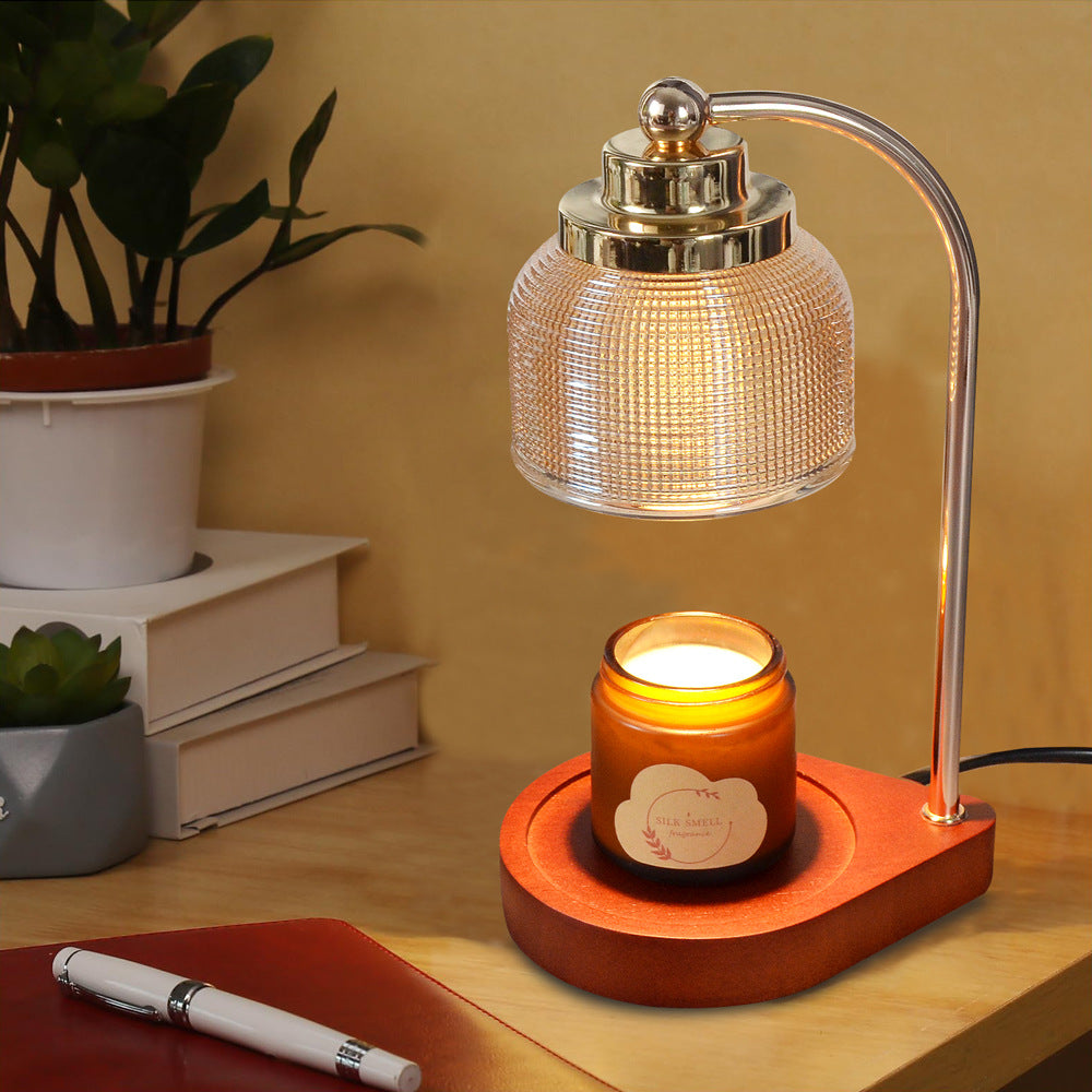 Traditional Vintage Iron Wood Glass Cylinder Liftable 1-Light Melting Wax Table Lamp For Bedroom