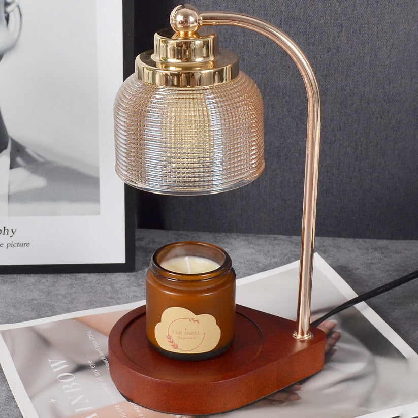 Traditional Vintage Iron Wood Glass Cylinder Liftable 1-Light Melting Wax Table Lamp For Bedroom