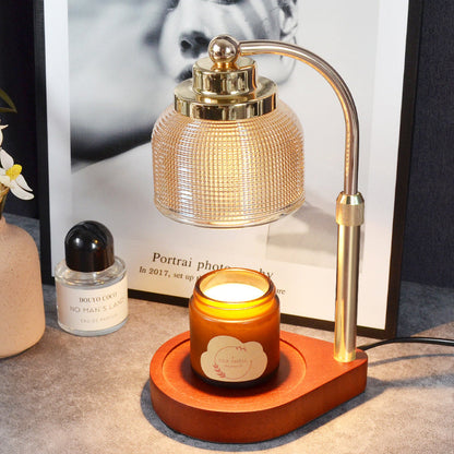 Traditional Vintage Iron Wood Glass Cylinder Liftable 1-Light Melting Wax Table Lamp For Bedroom