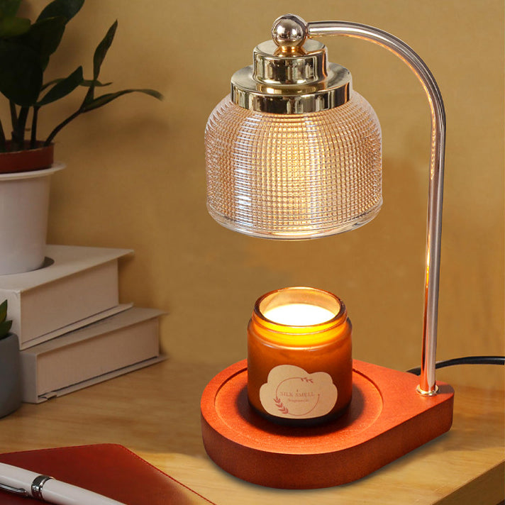 Traditional Vintage Iron Wood Glass Cylinder Liftable 1-Light Melting Wax Table Lamp For Bedroom