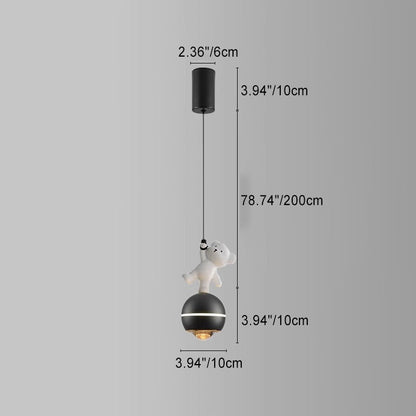 Contemporary Nordic Aluminum Liftable Kids Panda Bear Ball LED Pendant Light For Bedside