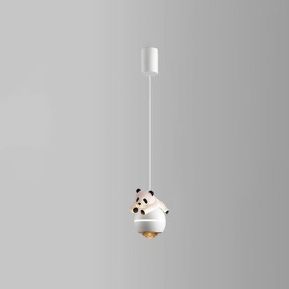 Contemporary Nordic Aluminum Liftable Kids Panda Bear Ball LED Pendant Light For Bedside