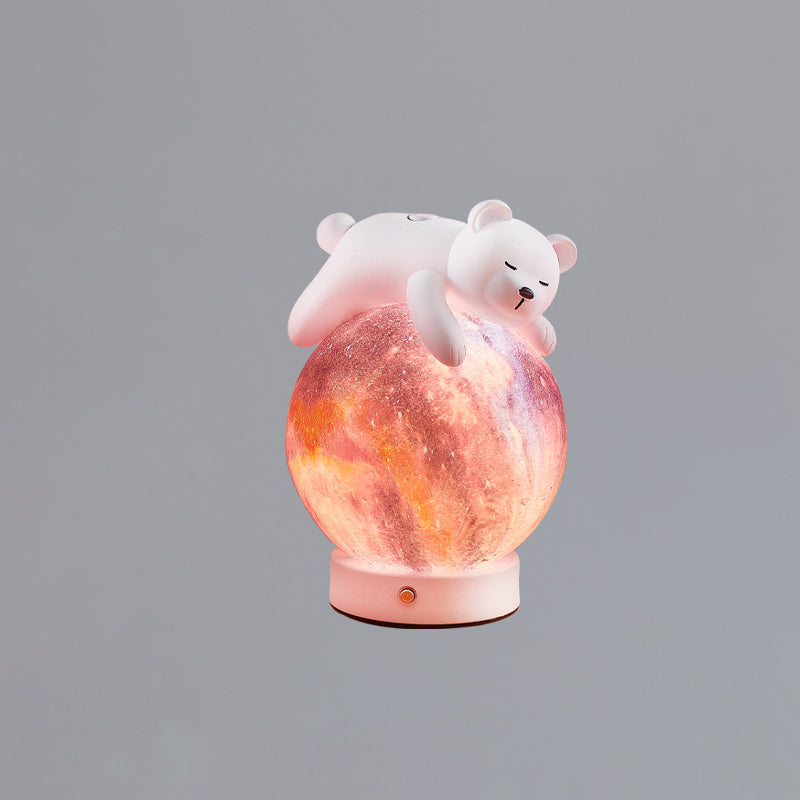 Contemporary Creative Rechargeable Iron Resin PLA Ball Moon Planet Bear Panda Rabbit LED Table Lamp Night Light For Bedside