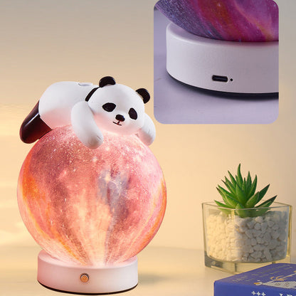 Contemporary Creative Rechargeable Iron Resin PLA Ball Moon Planet Bear Panda Rabbit LED Table Lamp Night Light For Bedside
