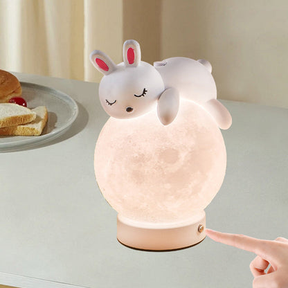 Contemporary Creative Rechargeable Iron Resin PLA Ball Moon Planet Bear Panda Rabbit LED Table Lamp Night Light For Bedside