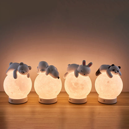 Contemporary Creative Rechargeable Iron Resin PLA Ball Moon Planet Bear Panda Rabbit LED Table Lamp Night Light For Bedside