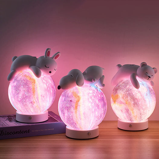 Contemporary Creative Rechargeable Iron Resin PLA Ball Moon Planet Bear Panda Rabbit LED Table Lamp Night Light For Bedside