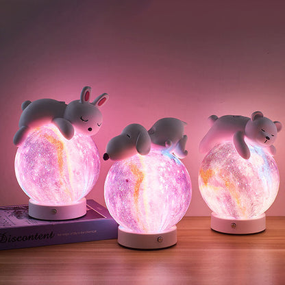 Contemporary Creative Rechargeable Iron Resin PLA Ball Moon Planet Bear Panda Rabbit LED Table Lamp Night Light For Bedside