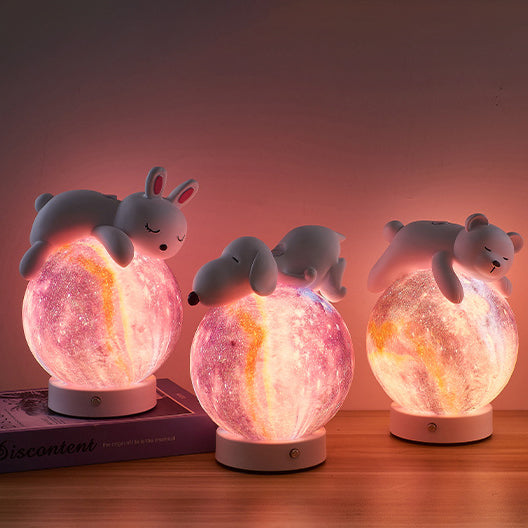 Contemporary Creative Rechargeable Iron Resin PLA Ball Moon Planet Bear Panda Rabbit LED Table Lamp Night Light For Bedside