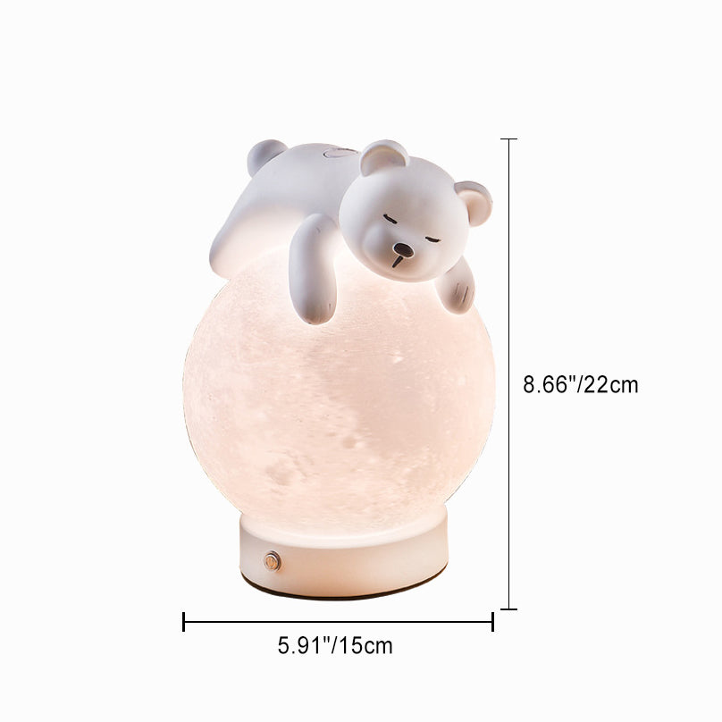 Contemporary Creative Rechargeable Iron Resin PLA Ball Moon Planet Bear Panda Rabbit LED Table Lamp Night Light For Bedside