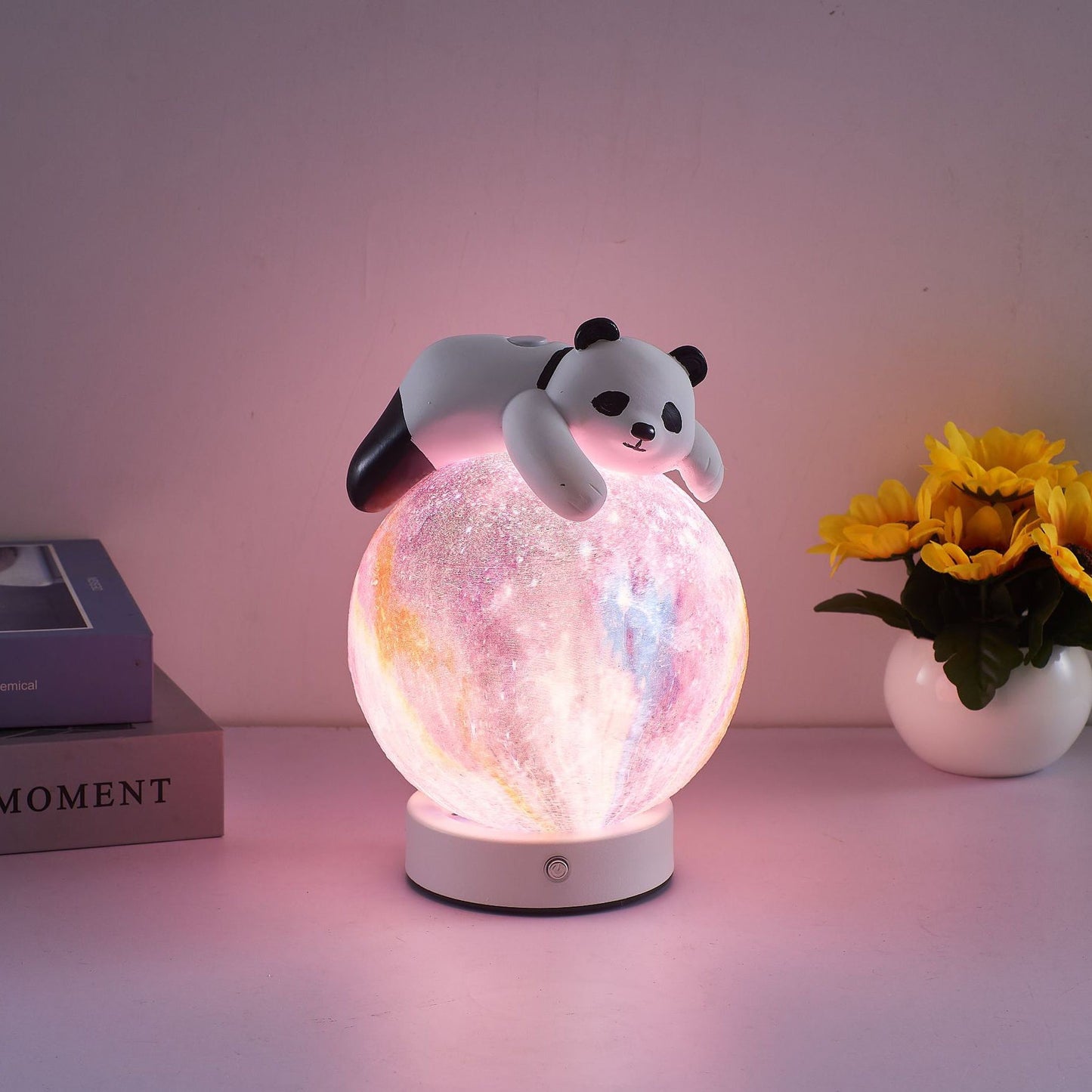 Contemporary Creative Rechargeable Iron Resin PLA Ball Moon Planet Bear Panda Rabbit LED Table Lamp Night Light For Bedside