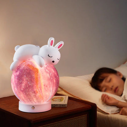Contemporary Creative Rechargeable Iron Resin PLA Ball Moon Planet Bear Panda Rabbit LED Table Lamp Night Light For Bedside