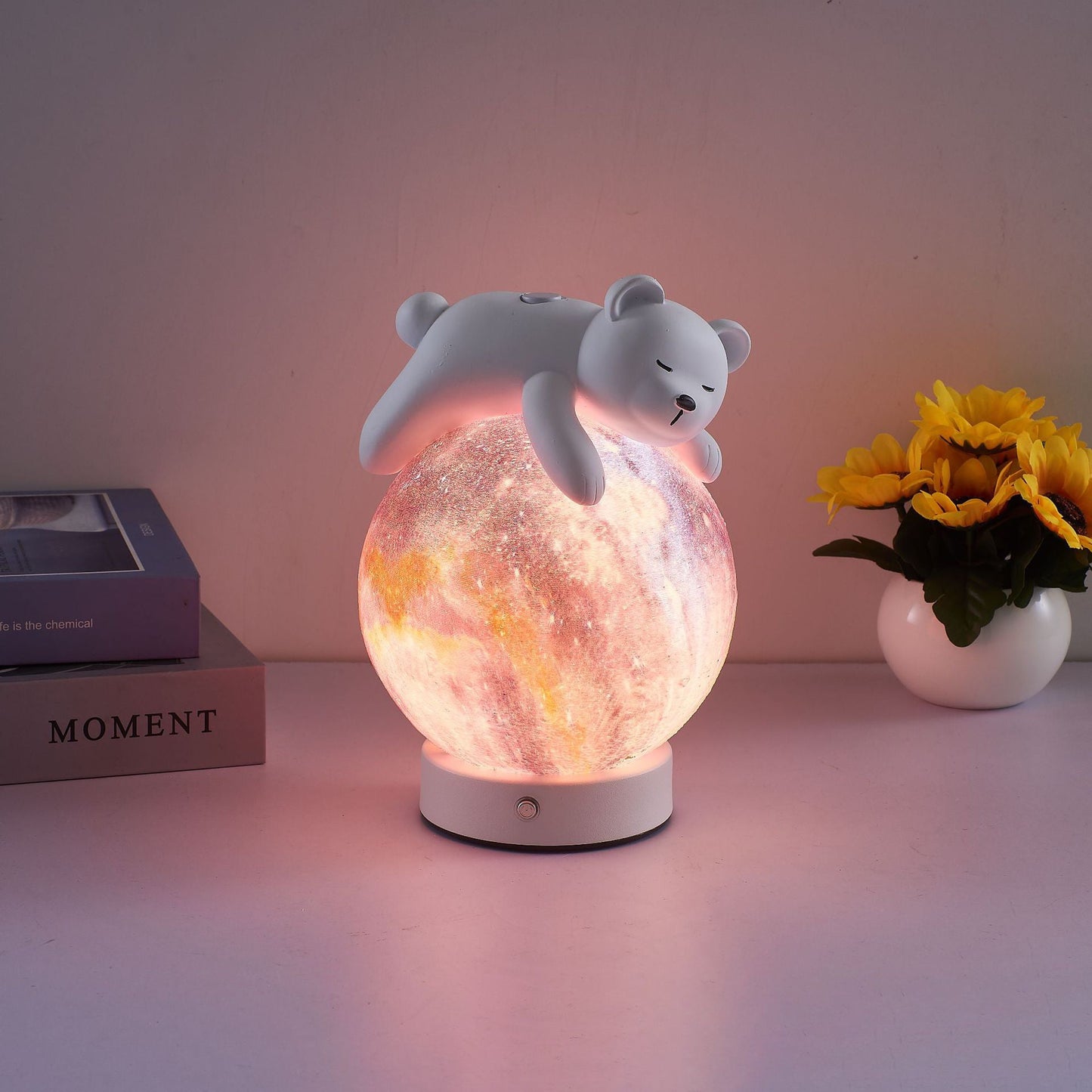 Contemporary Creative Rechargeable Iron Resin PLA Ball Moon Planet Bear Panda Rabbit LED Table Lamp Night Light For Bedside