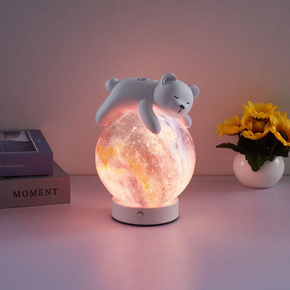 Contemporary Creative Rechargeable Iron Resin PLA Ball Moon Planet Bear Panda Rabbit LED Table Lamp Night Light For Bedside