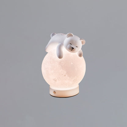 Contemporary Creative Rechargeable Iron Resin PLA Ball Moon Planet Bear Panda Rabbit LED Table Lamp Night Light For Bedside