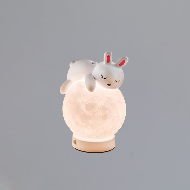 Contemporary Creative Rechargeable Iron Resin PLA Ball Moon Planet Bear Panda Rabbit LED Table Lamp Night Light For Bedside
