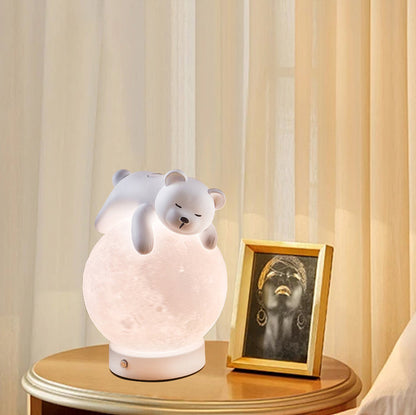 Contemporary Creative Rechargeable Iron Resin PLA Ball Moon Planet Bear Panda Rabbit LED Table Lamp Night Light For Bedside