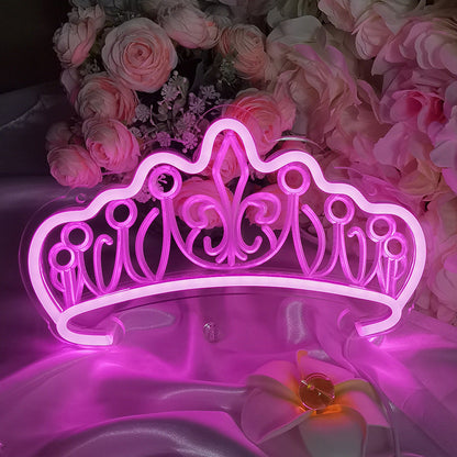 Modern Art Deco Silica Acrylic Crown LED Table Lamp Neon Lighting For Bedroom