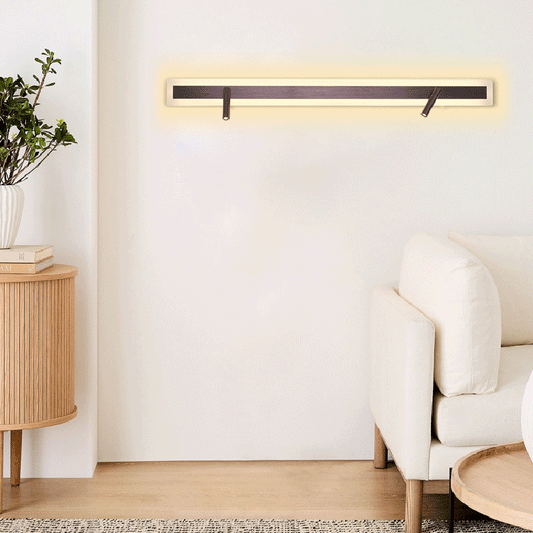 مصباح حائط LED مستطيل الشكل قابل للدوران مصنوع من الألومنيوم والأكريليك بتصميم عصري بسيط، مناسب لجانب السرير 
