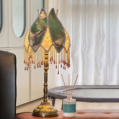 Traditional French Valley Tassel Iron Fabric 1-Light Table Lamp For Bedroom