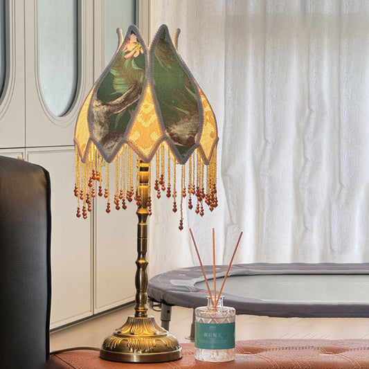 Traditional French Valley Tassel Iron Fabric 1-Light Table Lamp For Bedroom