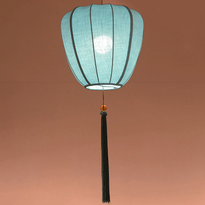 Traditional Chinese Iron Fabric Elliptical Cylinder Lantern Tassel Shaped 1/3 Light Chandeliers For Dining Room