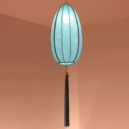 Traditional Chinese Iron Fabric Elliptical Cylinder Lantern Tassel Shaped 1/3 Light Chandeliers For Dining Room