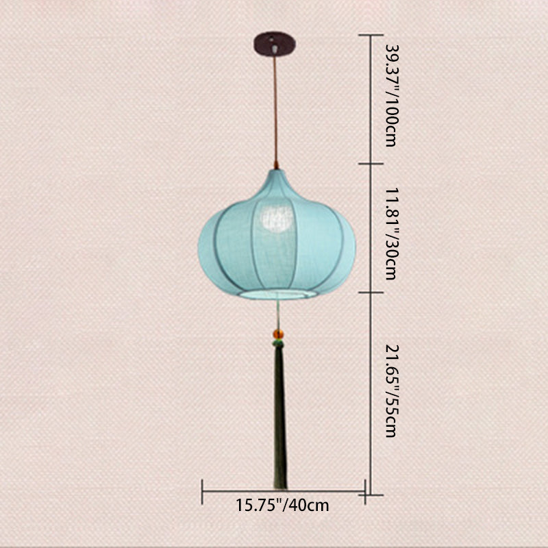 Traditional Chinese Iron Fabric Elliptical Cylinder Lantern Tassel Shaped 1/3 Light Chandeliers For Dining Room