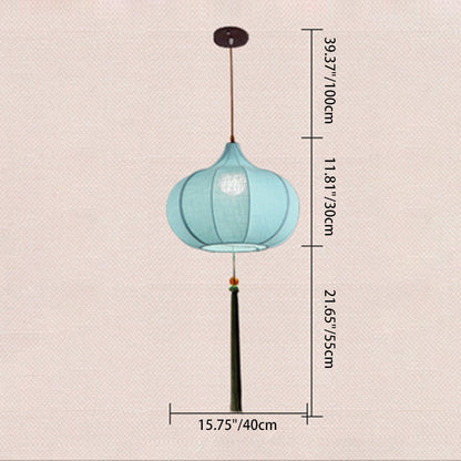 Traditional Chinese Iron Fabric Elliptical Cylinder Lantern Tassel Shaped 1/3 Light Chandeliers For Dining Room