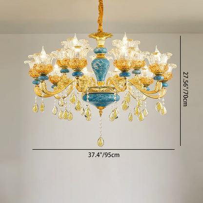 Traditional European Floral Column Relief Sculpture Zinc Alloy Ceramic Crystal Glass 6/8/10/12/15/18 Light Chandeliers For Living Room