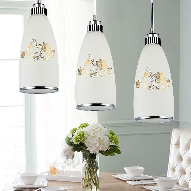Modern Simplicity Hardware Glass Flower Bullet 1/3 Light Pendant Light For Dining Room