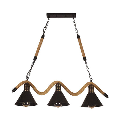 Contemporary Industrial Twine Iron Conic Wave 1/3 Light Chandeliers For Dining Room