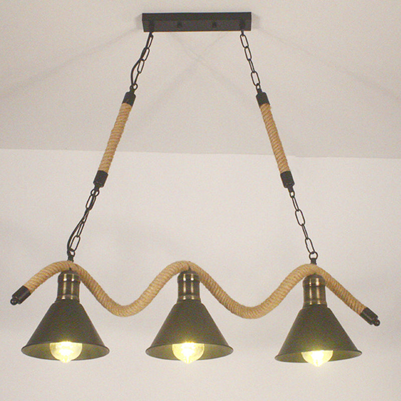 Contemporary Industrial Twine Iron Conic Wave 1/3 Light Chandeliers For Dining Room