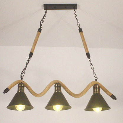Contemporary Industrial Twine Iron Conic Wave 1/3 Light Chandeliers For Dining Room