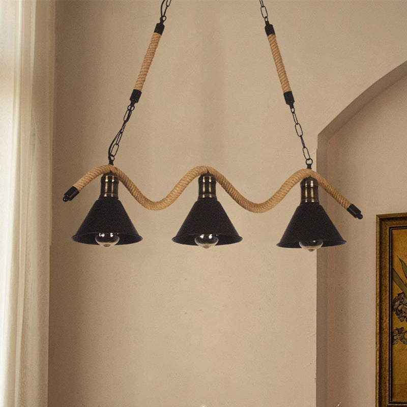 Contemporary Industrial Twine Iron Conic Wave 1/3 Light Chandeliers For Dining Room