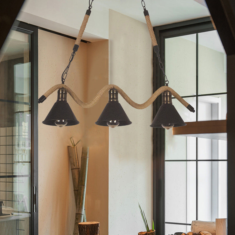 Contemporary Industrial Twine Iron Conic Wave 1/3 Light Chandeliers For Dining Room