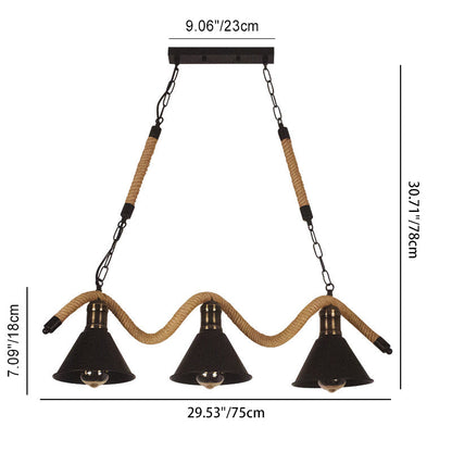 Contemporary Industrial Twine Iron Conic Wave 1/3 Light Chandeliers For Dining Room