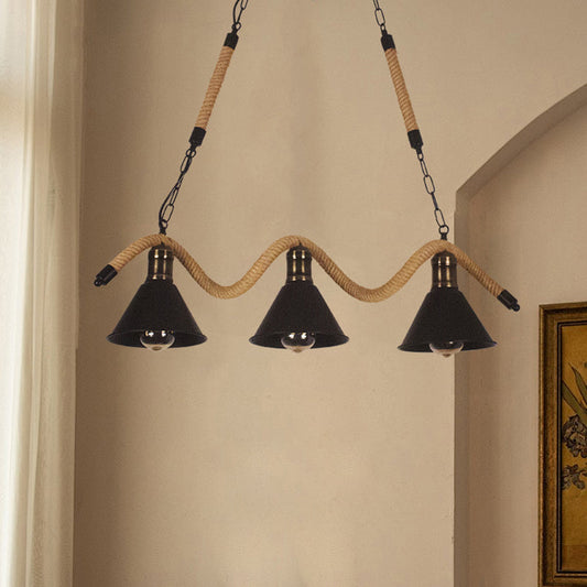 Contemporary Industrial Twine Iron Conic Wave 1/3 Light Chandeliers For Dining Room