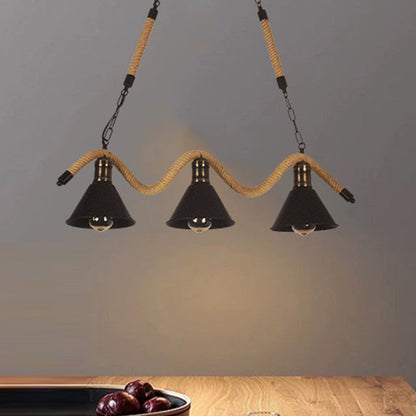 Contemporary Industrial Twine Iron Conic Wave 1/3 Light Chandeliers For Dining Room