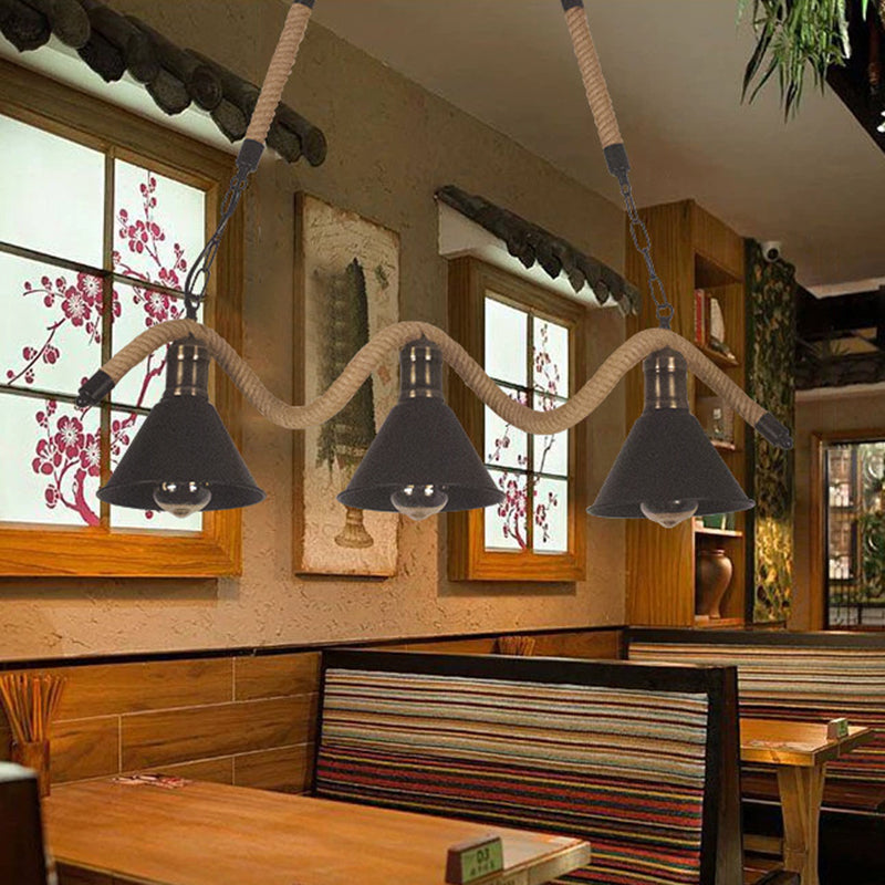 Contemporary Industrial Twine Iron Conic Wave 1/3 Light Chandeliers For Dining Room