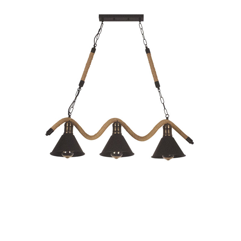 Contemporary Industrial Twine Iron Conic Wave 1/3 Light Chandeliers For Dining Room