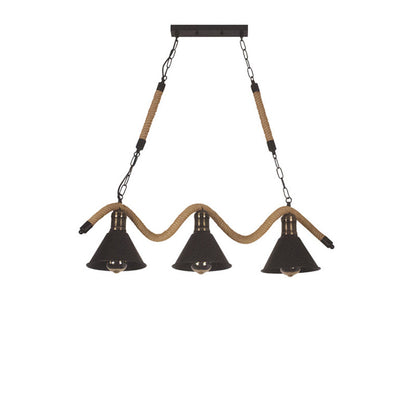 Contemporary Industrial Twine Iron Conic Wave 1/3 Light Chandeliers For Dining Room