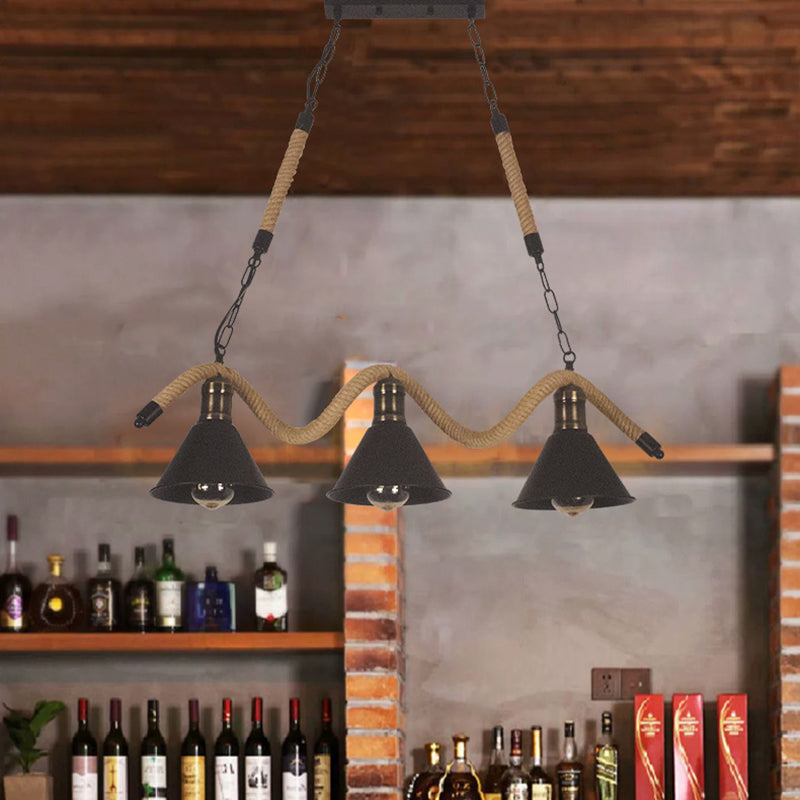 Contemporary Industrial Twine Iron Conic Wave 1/3 Light Chandeliers For Dining Room